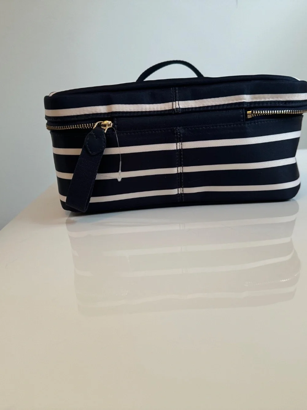 Kate Spade New York Blue White Stripe Makeup Bag | Structured Cosmetic Case